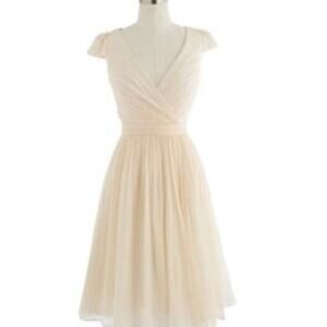 J Crew Dress Mirabelle Champagne 100% Silk Chiffon Midi Faux Wrap Petite Sz. 2